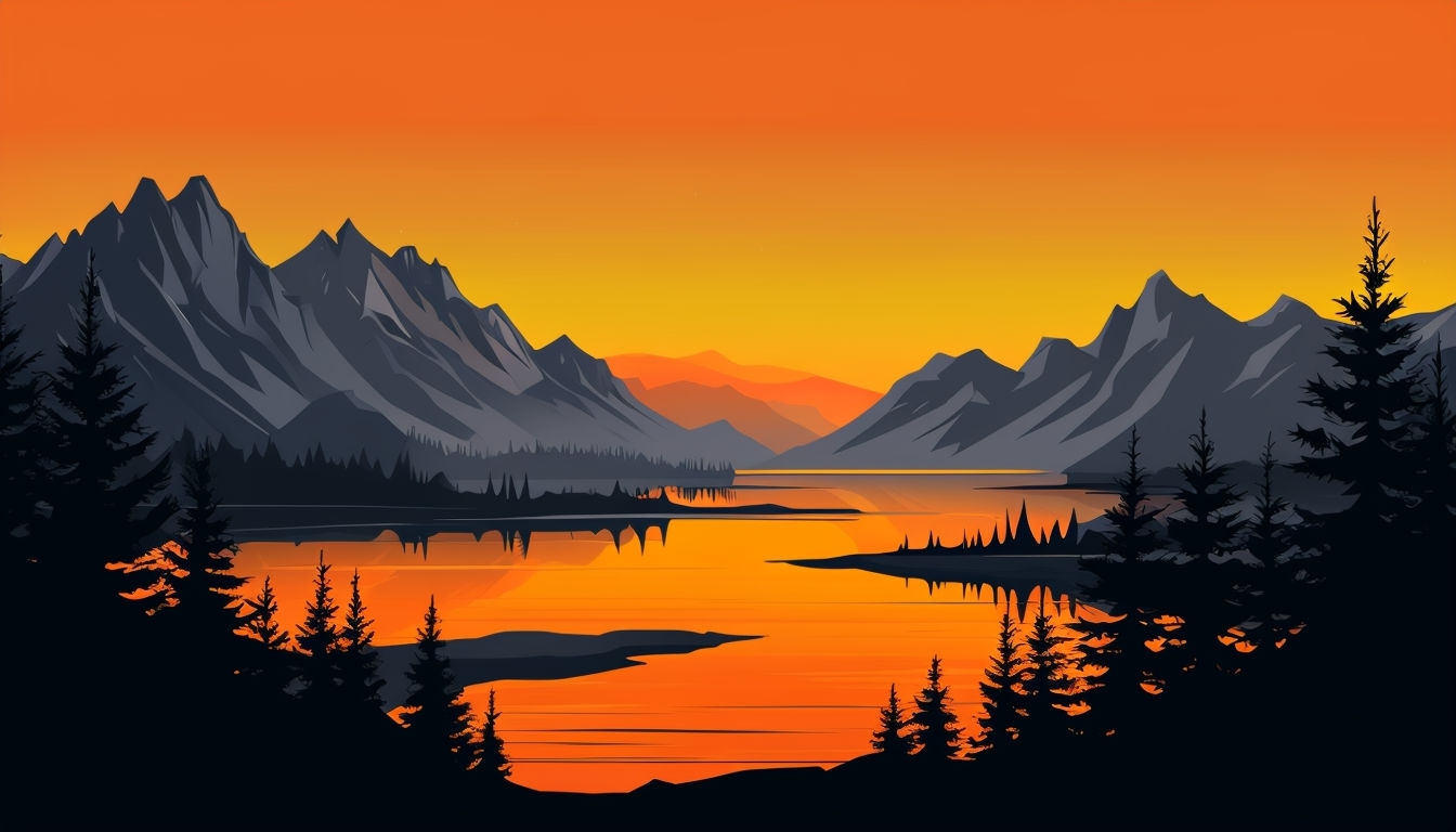 Serene Sunset Landscape with Silhouetted Trees Virtual Background