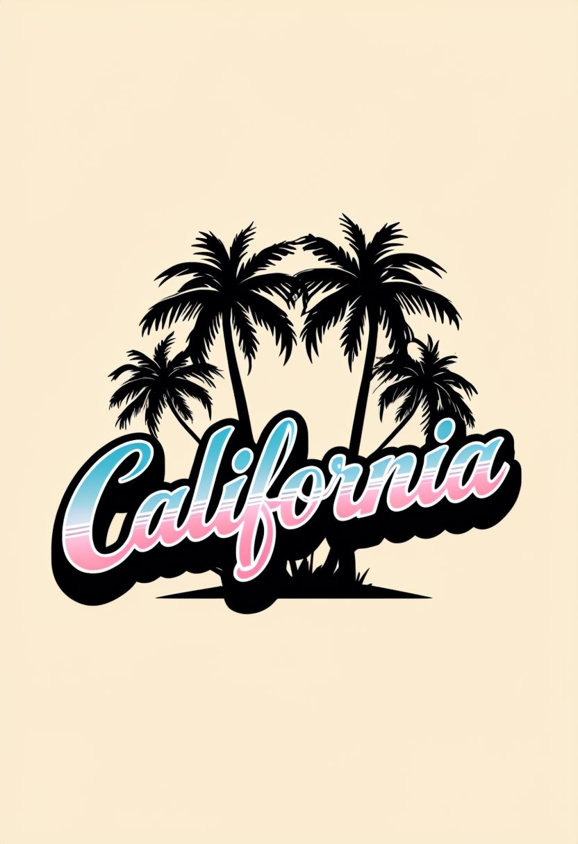Retro California Palm Trees Typography Illustration Poster