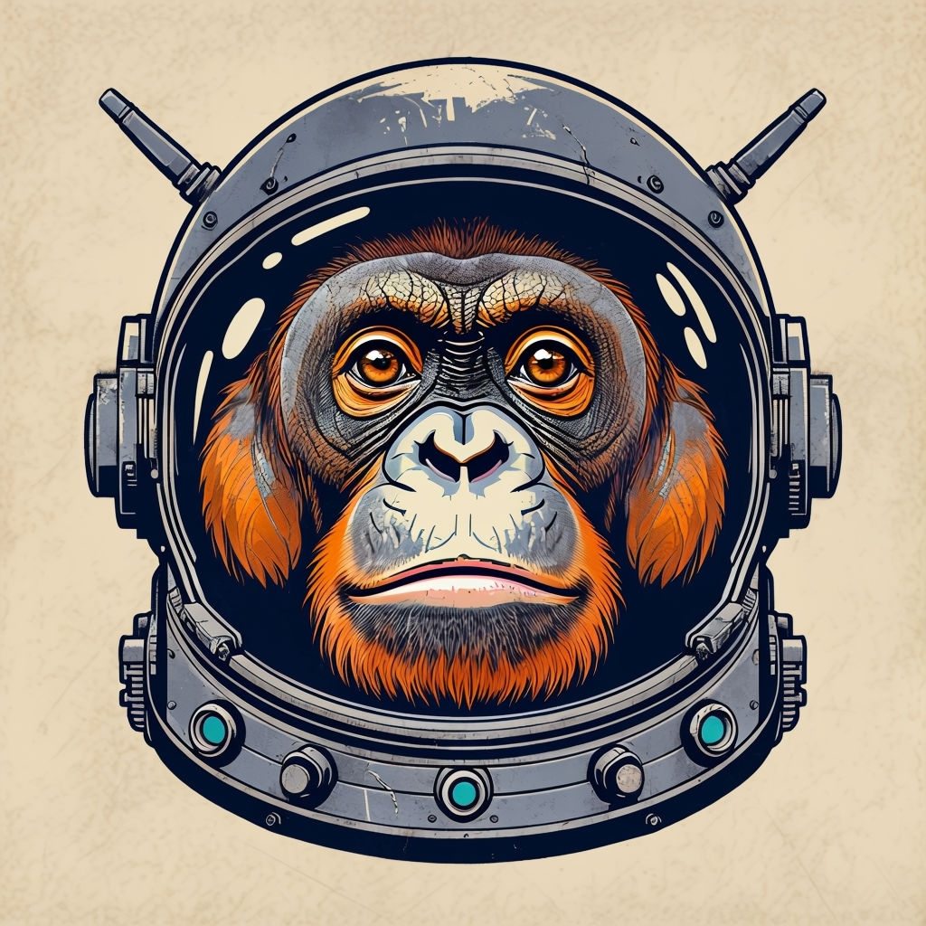 Vintage Comic Style Orangutan Astronaut Illustration Sticker