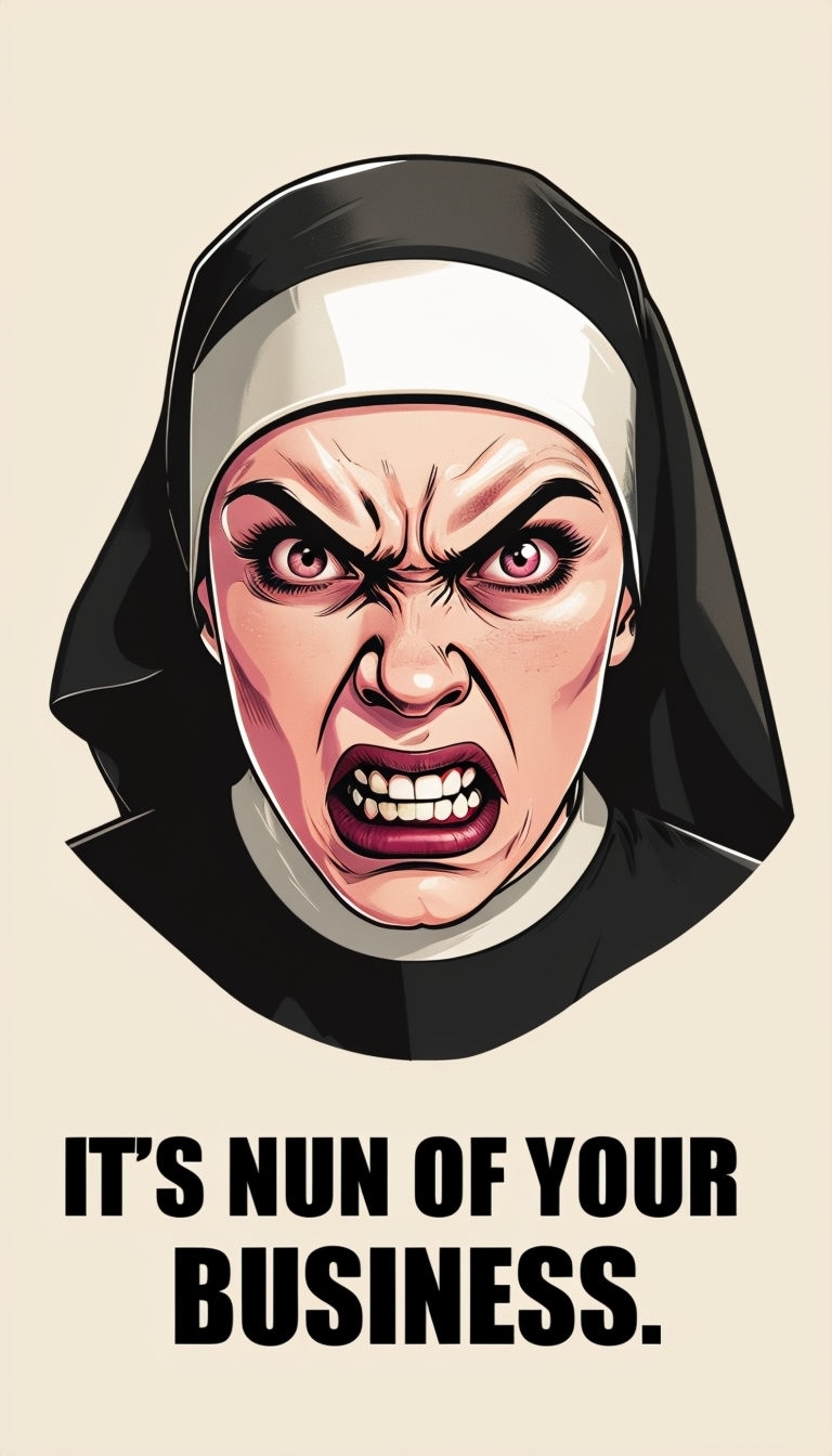 Angry Nun Comic Book Illustration with Bold Text Poster