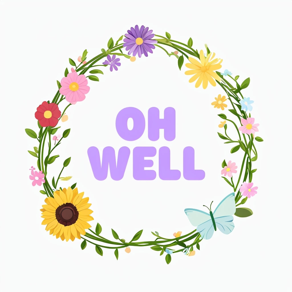 Colorful Floral Wreath with "OH WELL" Text Sticker