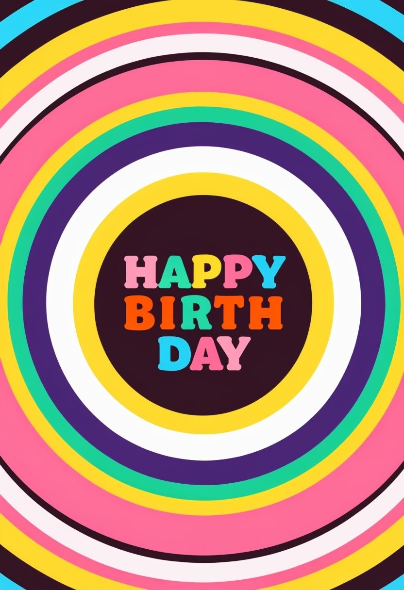 Vibrant Concentric Circles Birthday Card Design with Bold Text Cards & Invites