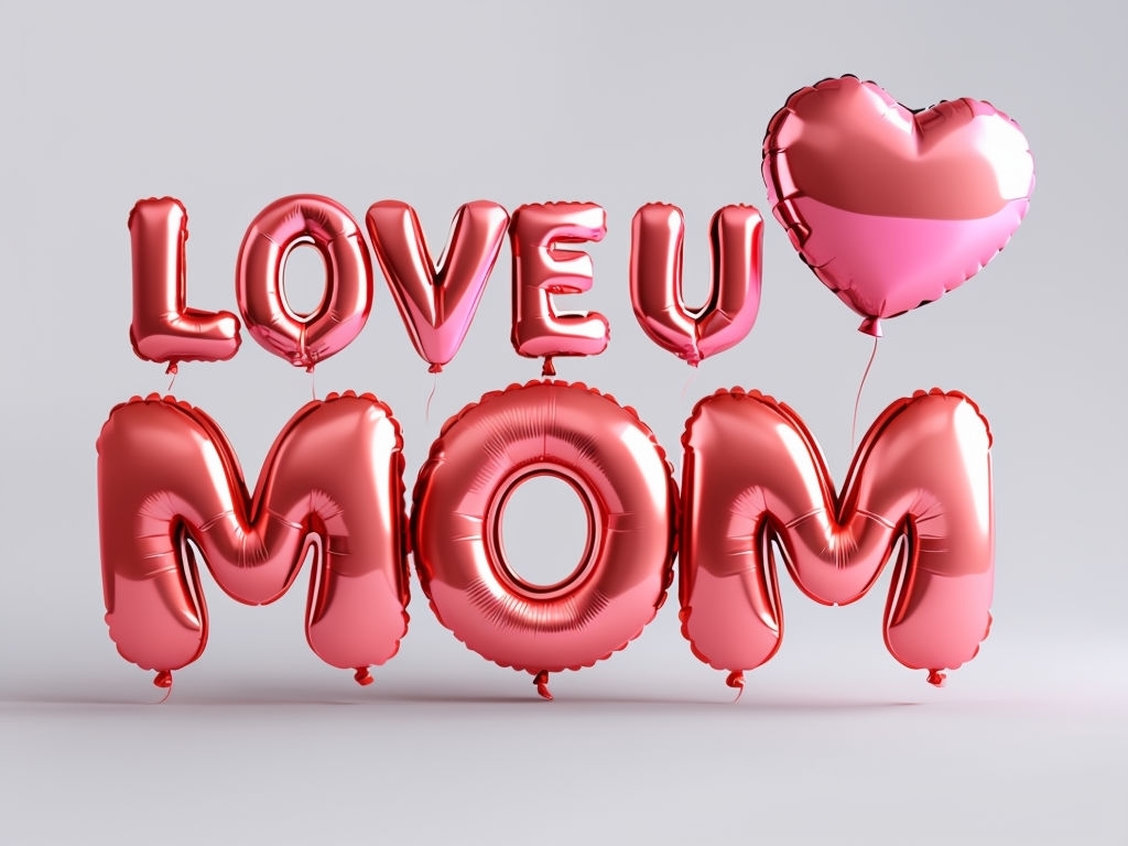 Cheerful 3D Mother's Day Love U Mom Balloon Greeting Social Media Post