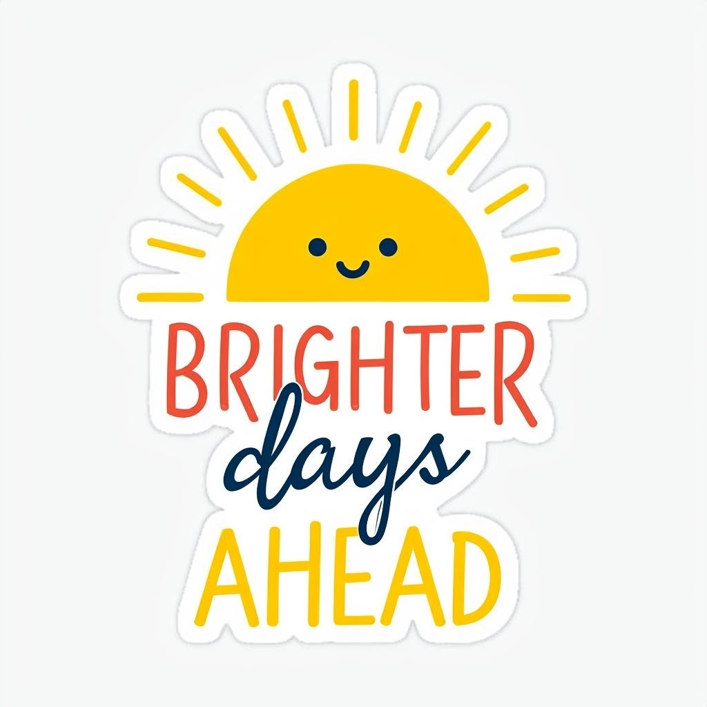 Cheerful Sun and Colorful 'Brighter Days Ahead' Sticker