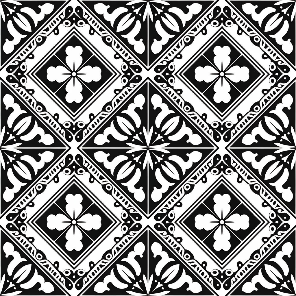 Intricate Black and White Geometric Floral Seamless Pattern