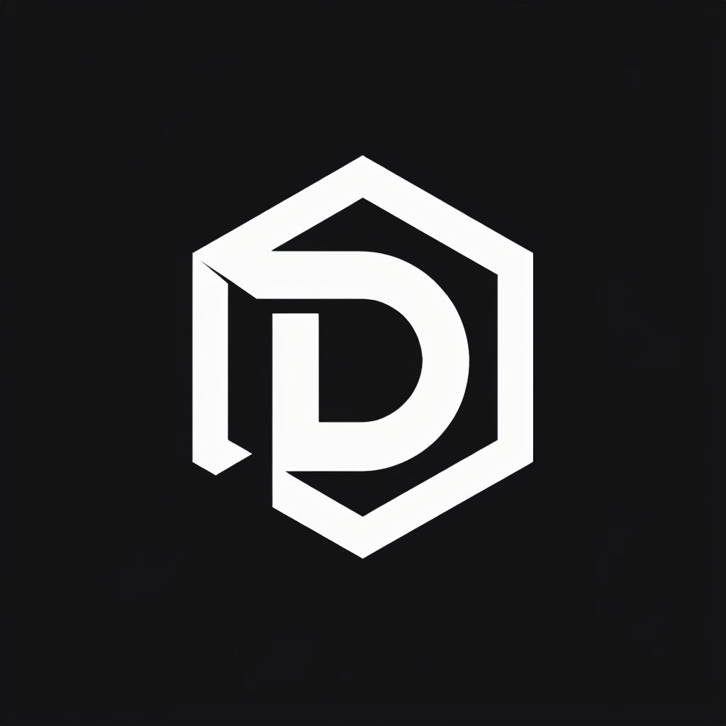 Bold Minimalist D Logo Enclosed in Geometric Hexagon Design Monogram