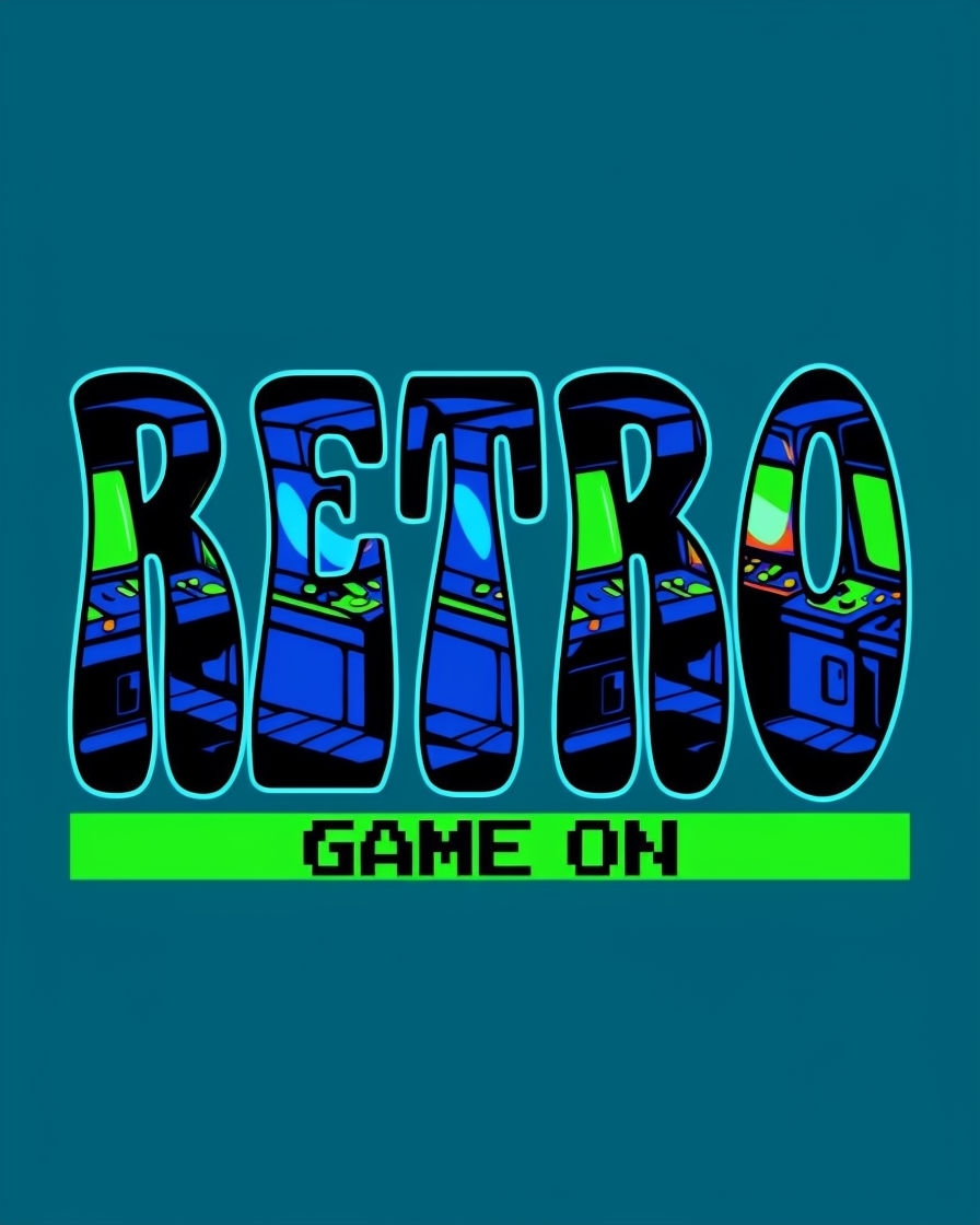 Vintage Retro Arcade Game On Graphic T-Shirt