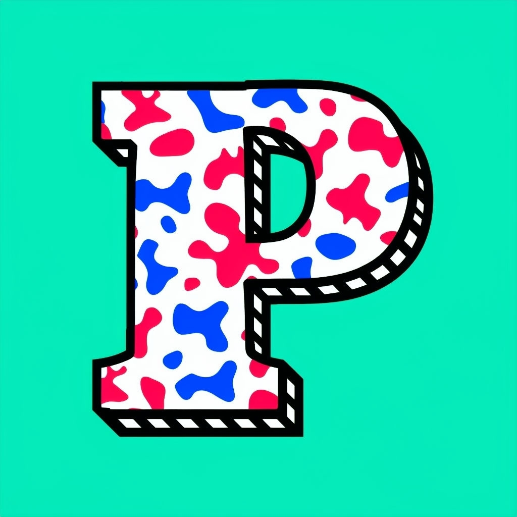 Bold Abstract Monogram Letter P with Splat Shapes Illustration Monogram