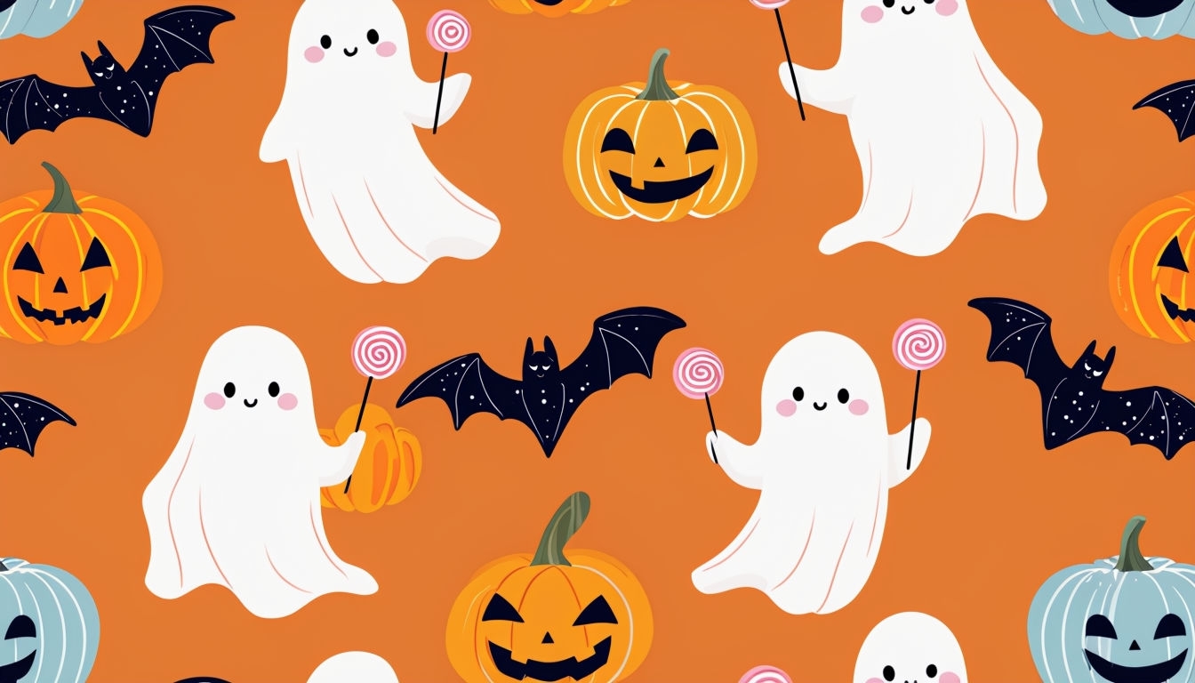 Whimsical Halloween Ghosts and Pumpkins Seamless Pattern Art