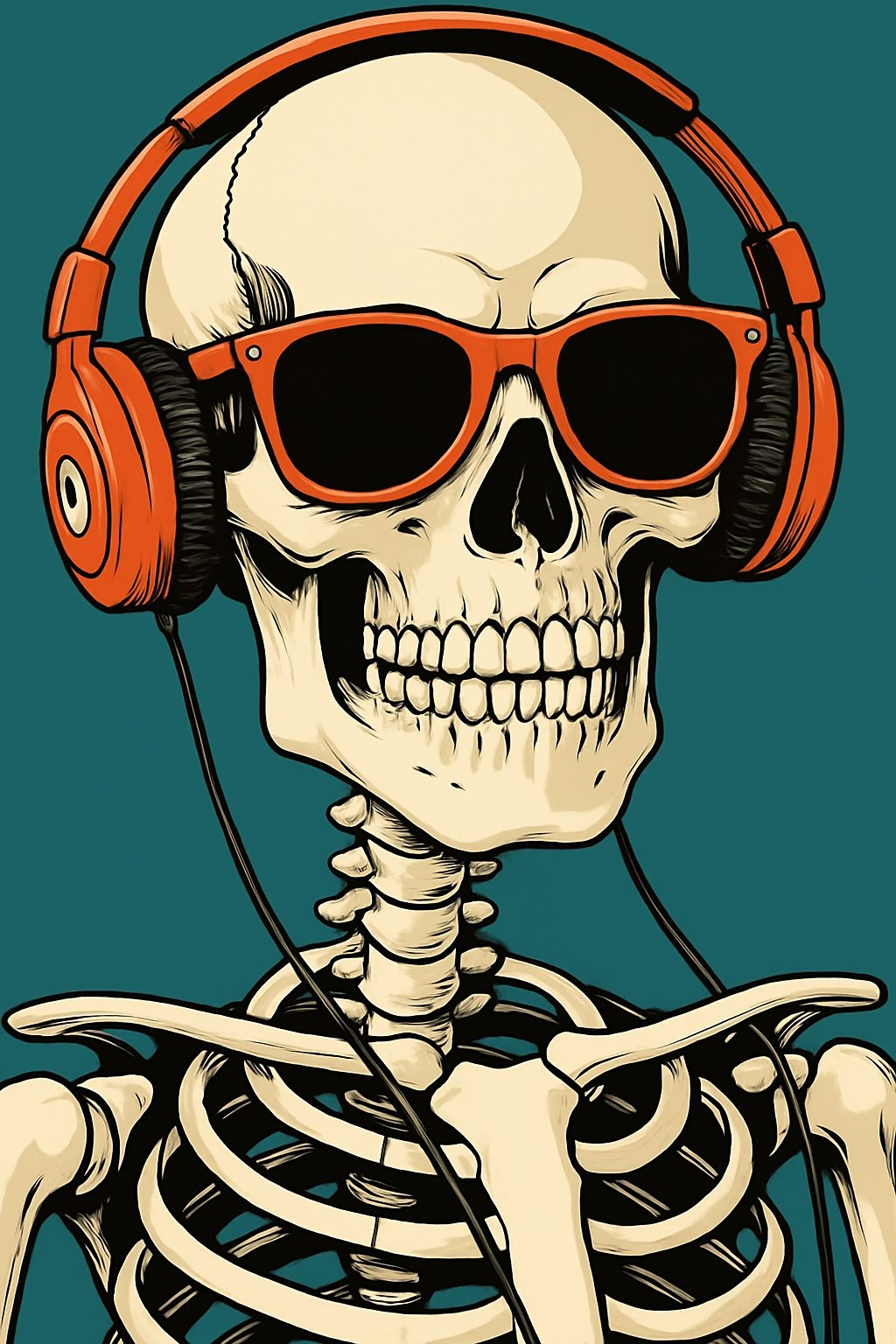 Vibrant Skeleton with Headphones and Sunglasses T-Shirt