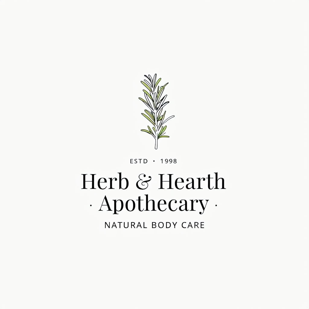 Elegant Herb & Hearth Apothecary Logo with Rosemary Illustration