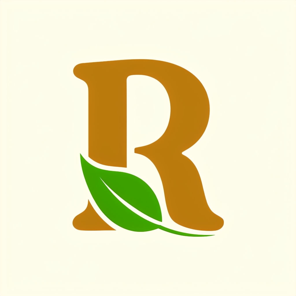 Stylish Minimalist 'R' Logo with Leaf Graphic Monogram