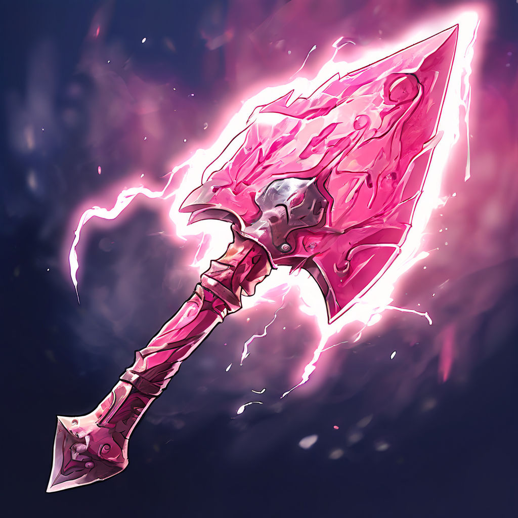 Anime style pink axe with a spear tip covered in lightning by The Crow ...