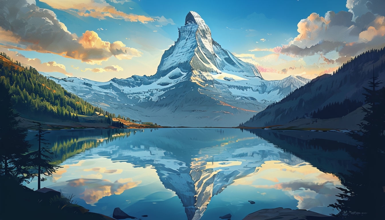 Majestic Matterhorn Landscape at Sunset Digital Art Poster