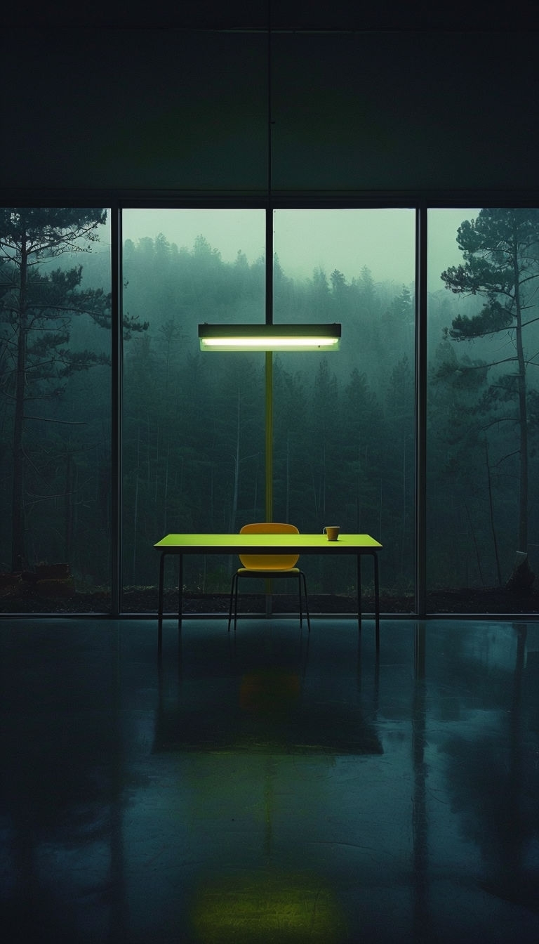 Modern Minimalist Interior with Green Table Mobile Wallpaper