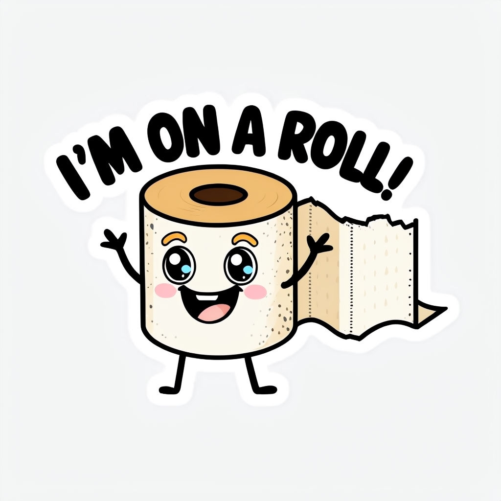 Cheerful Cartoon Toilet Paper Roll Character Sticker