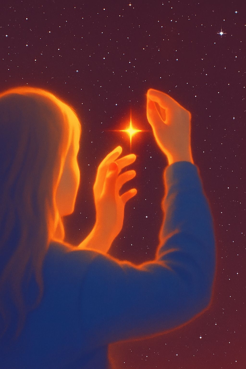 Ethereal Star Reaching Digital Illustration in Cosmic Background Art
