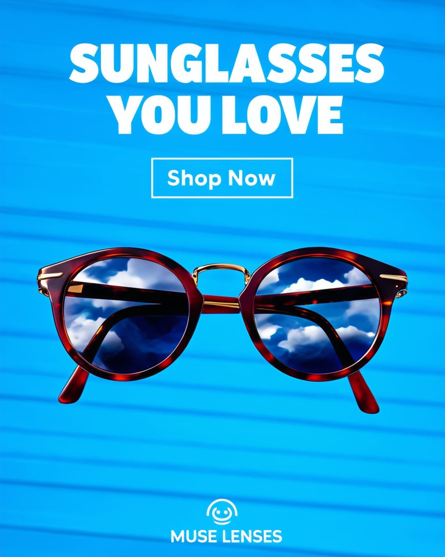 Stylish Red Tortoiseshell Sunglasses Promotional Advertisement Ads