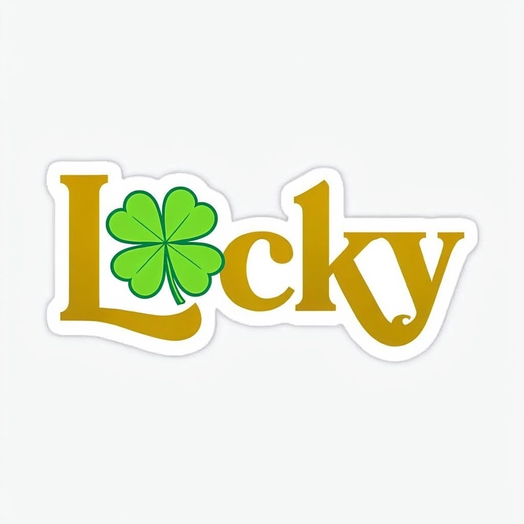 Stylized Lucky Text with Shamrock Illustration Sticker