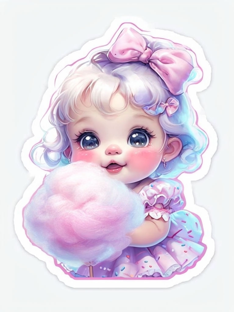 Adorable Cotton Candy Girl Character Sticker Design