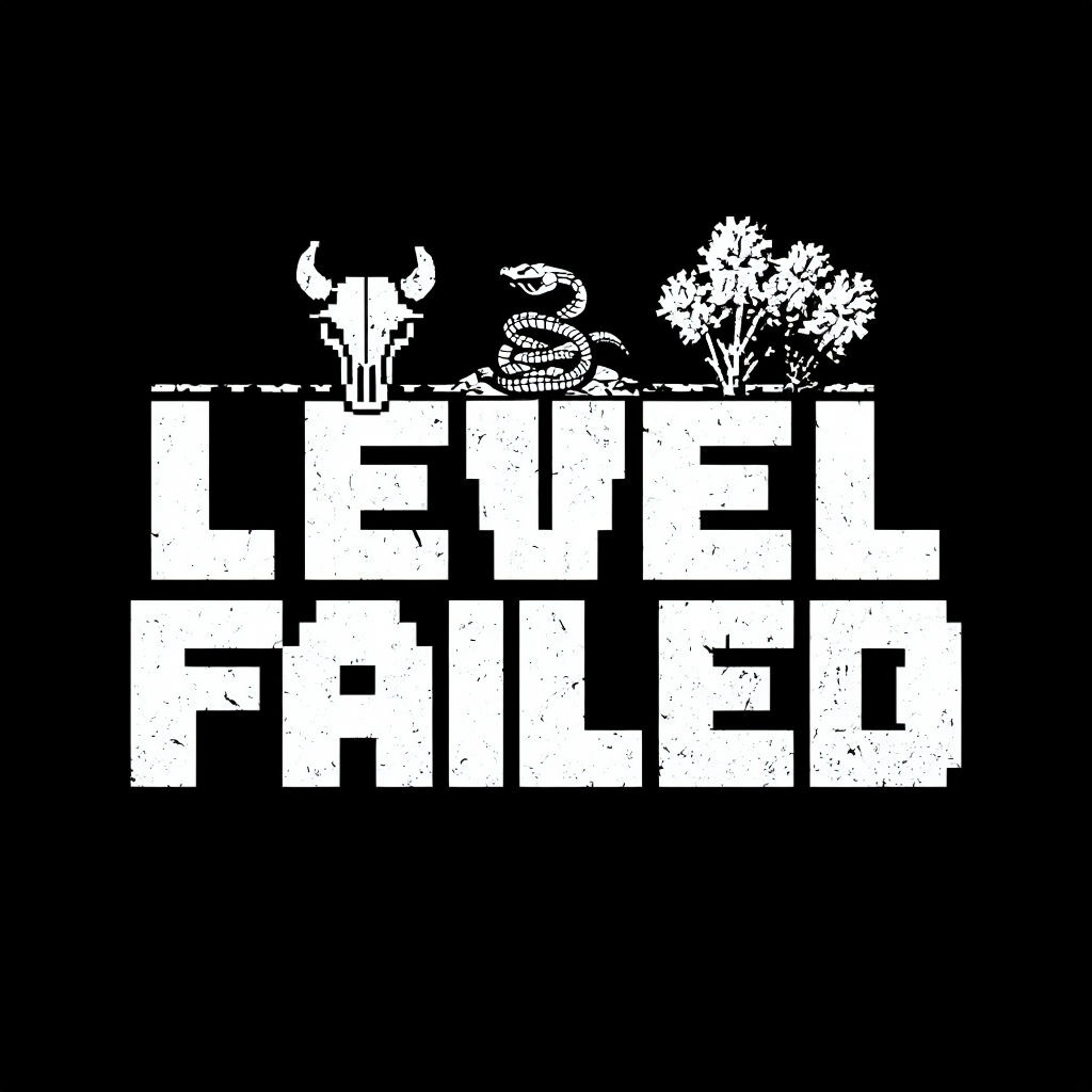 Retro Pixel Art Level Failed T-Shirt Design with Desert Elements