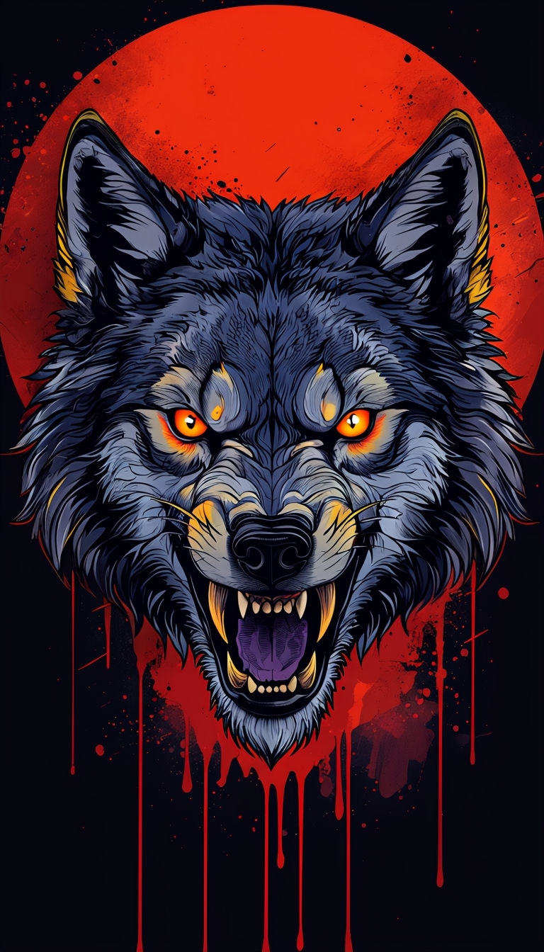 Fierce Wolf Head Illustration with Intense Red Background Phone Case Cover
