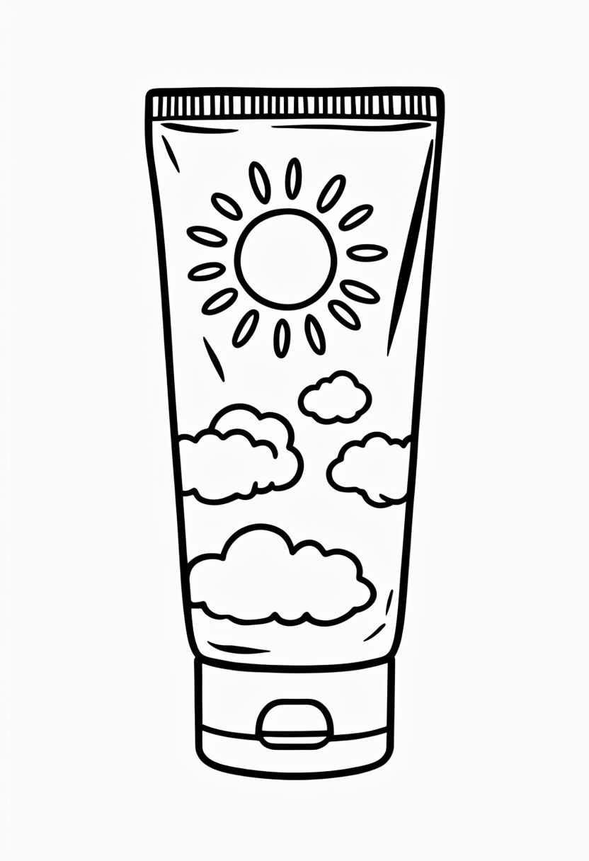 Minimalistic Sunscreen Tube Line Drawing Coloring Page