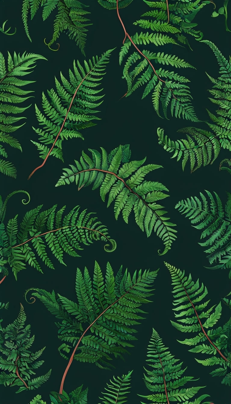 Intricate Green Fern Pattern on Dark Background Phone Case Cover