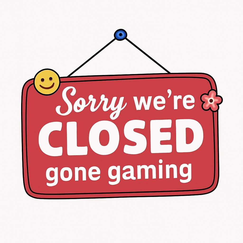 Playful Cartoon Closed Sign Gone Gaming Sticker