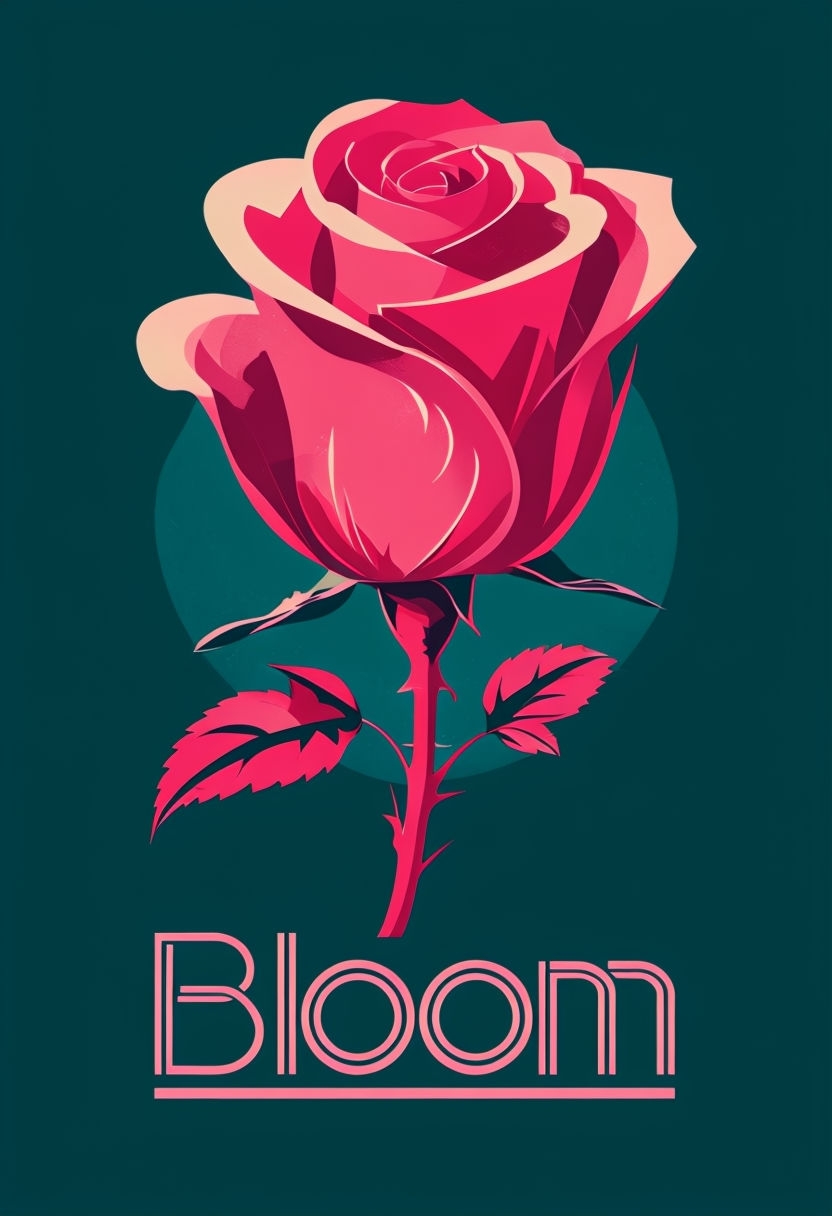 Vibrant Pink Rose Art Deco Bloom Illustration Logo