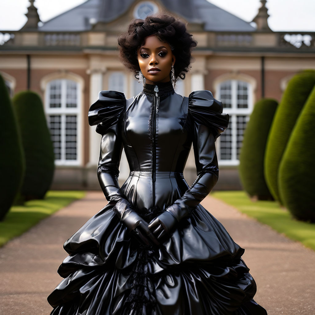 lady in victorian gown made of black leather