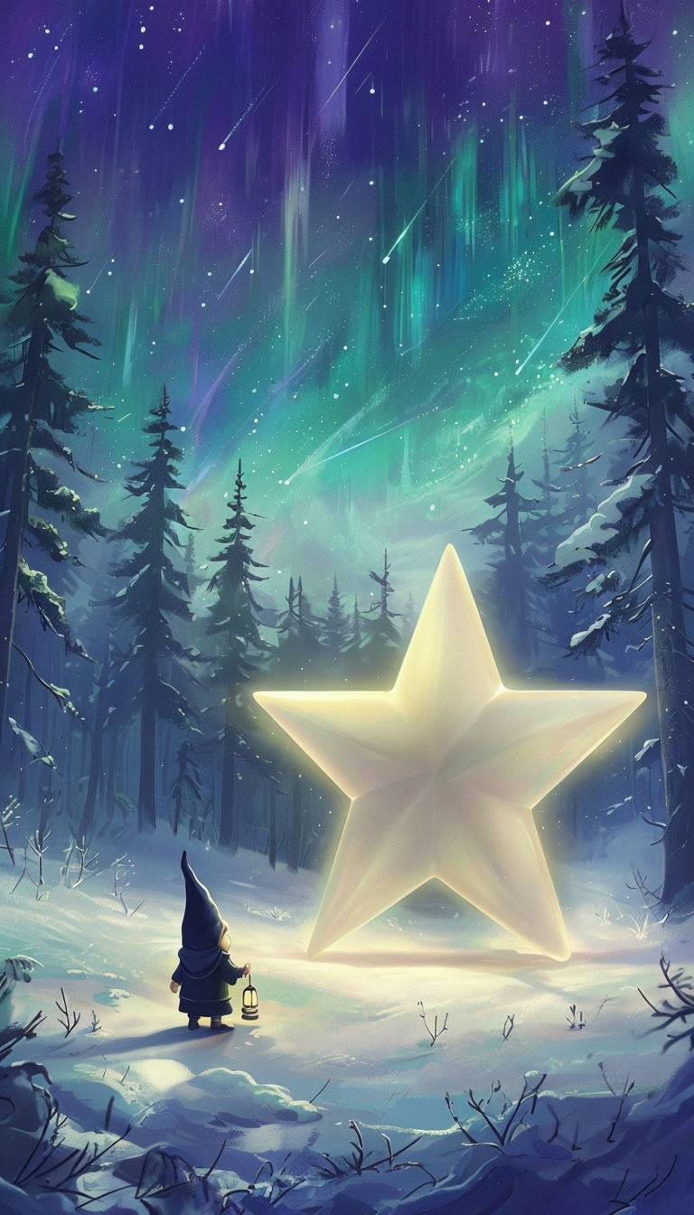 Whimsical Surreal Winter Night with Glowing Star Mobile Wallpaper