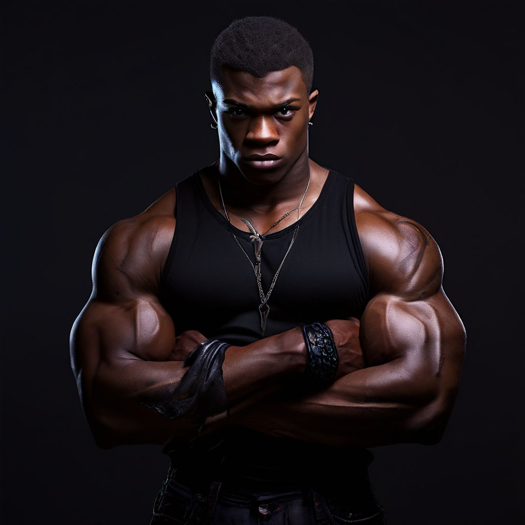 black man with strong muscles portrait