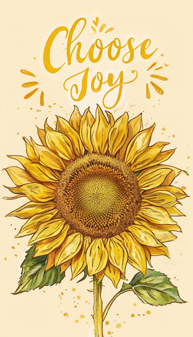 Vibrant Sunflower Illustration with "Choose Joy" Quote Art