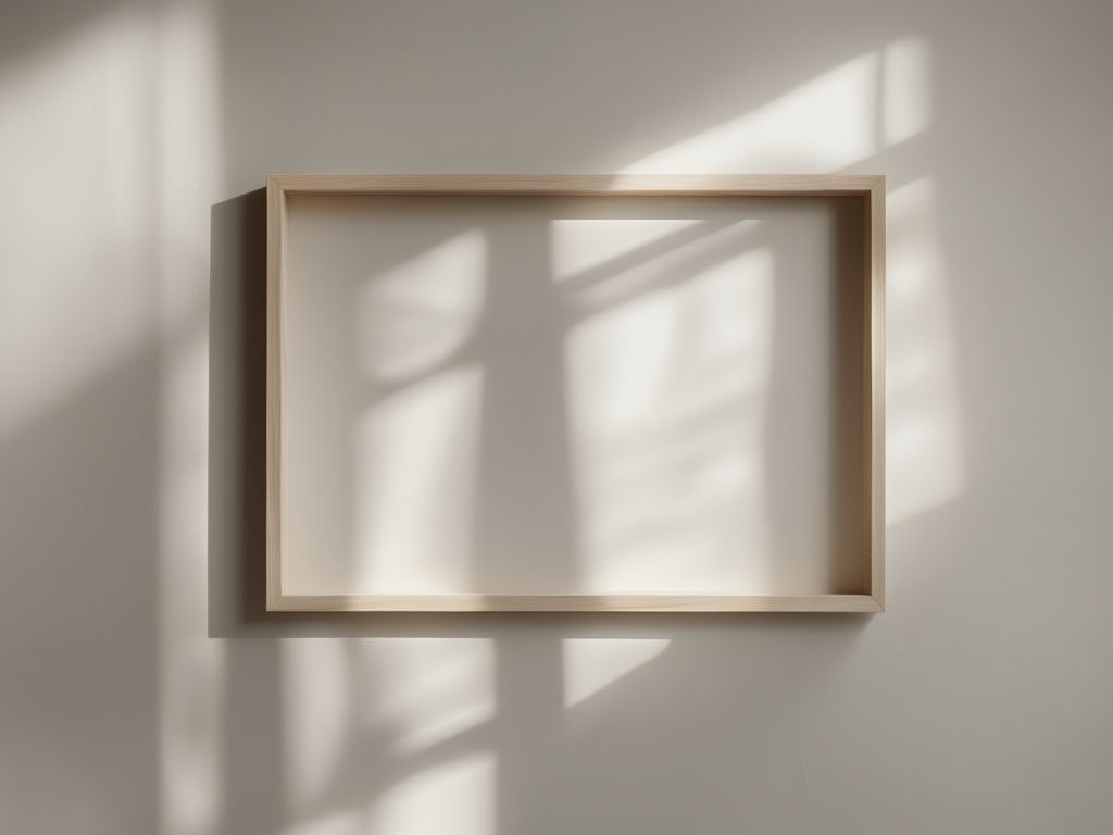 Elegant Minimalist Wooden Frame against Grey Wall Mockup