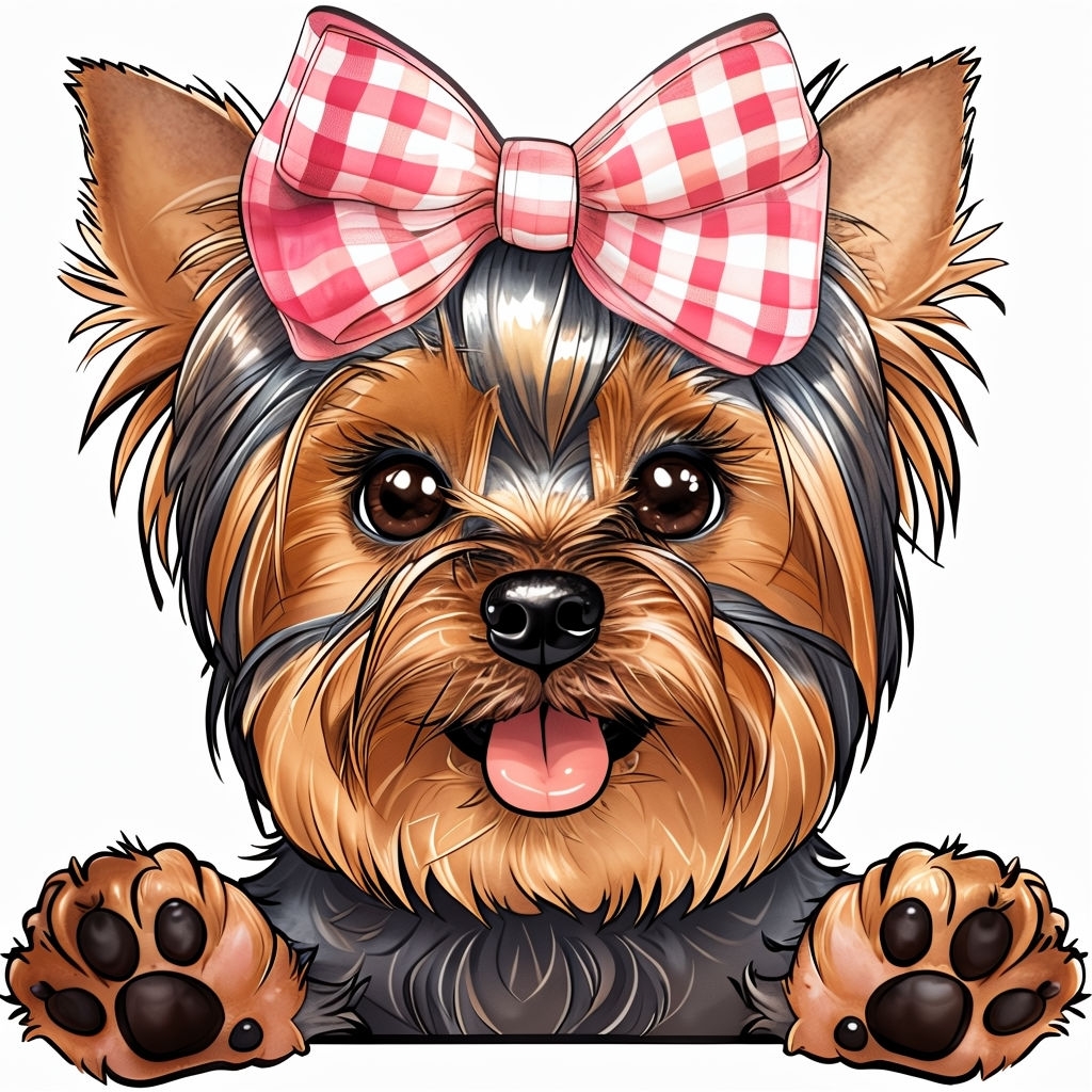 Adorable Yorkshire Terrier Cartoon with Pink Bow Mug