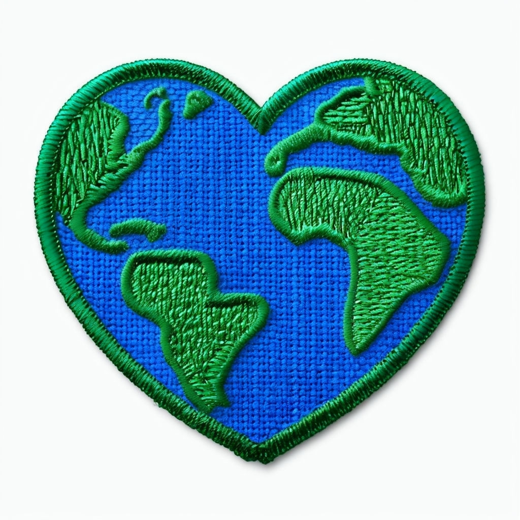 Heart-Shaped Earth Embroidered Patch Design for Hats