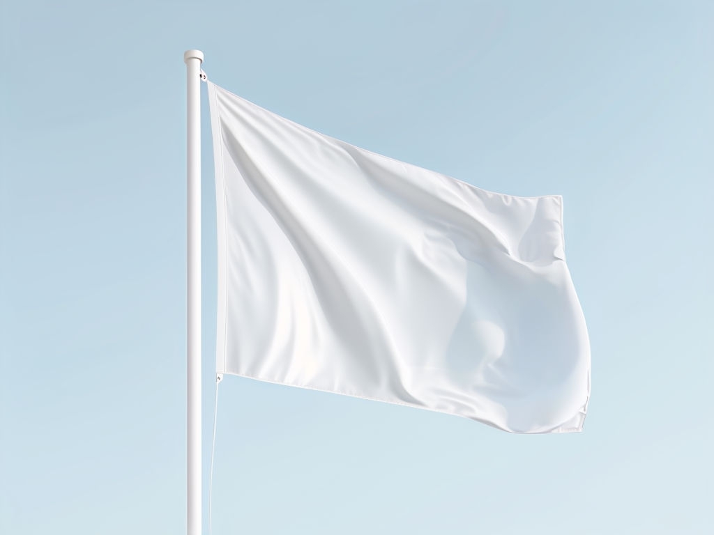 Realistic Bright White Flag Mockup Against Soft Blue Sky Mockup