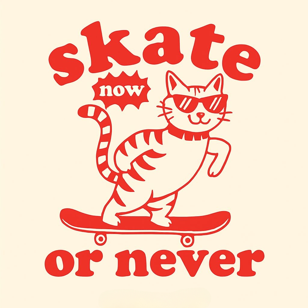 Playful Orange Tabby Cat Skateboarding T-Shirt