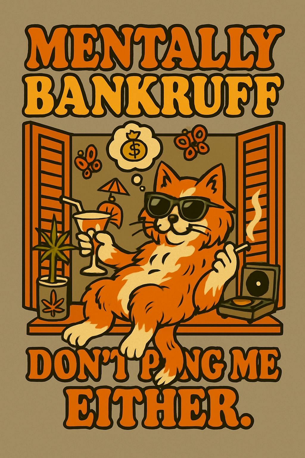 Cool Cartoon Cat with Sunglasses and Cocktail T-Shirt