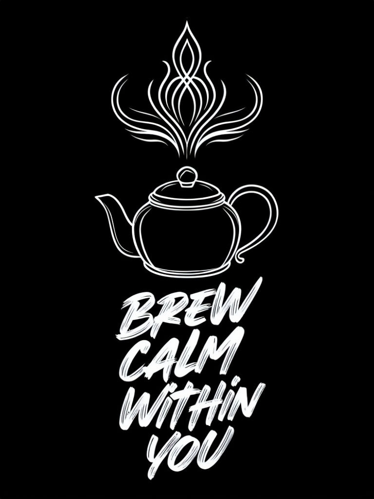 Elegant Line Art Tea Kettle with Brew Calm Within You T-Shirt
