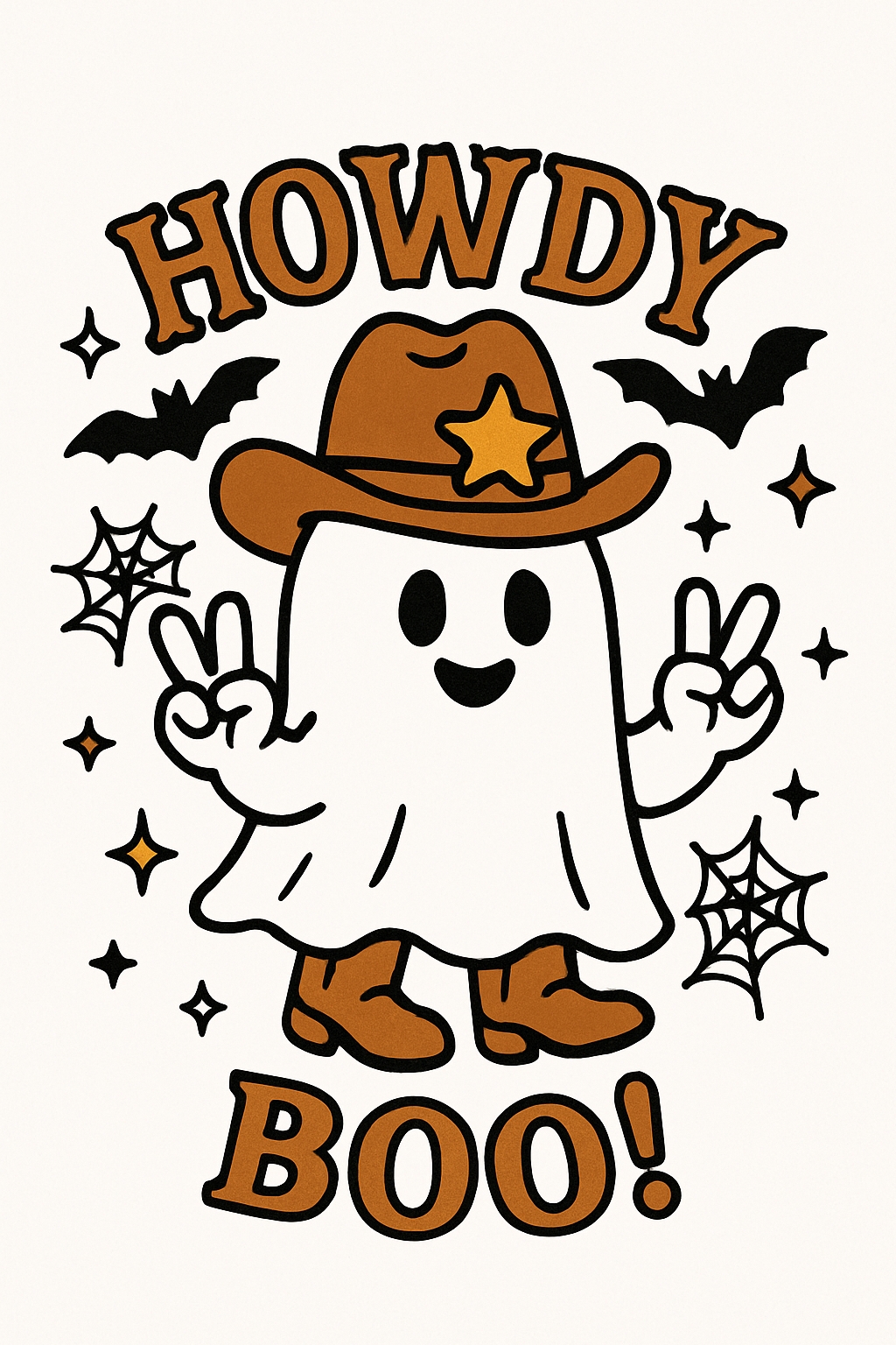 Cheerful Cartoon Ghost Cowboy with Howdy and Boo T-Shirt