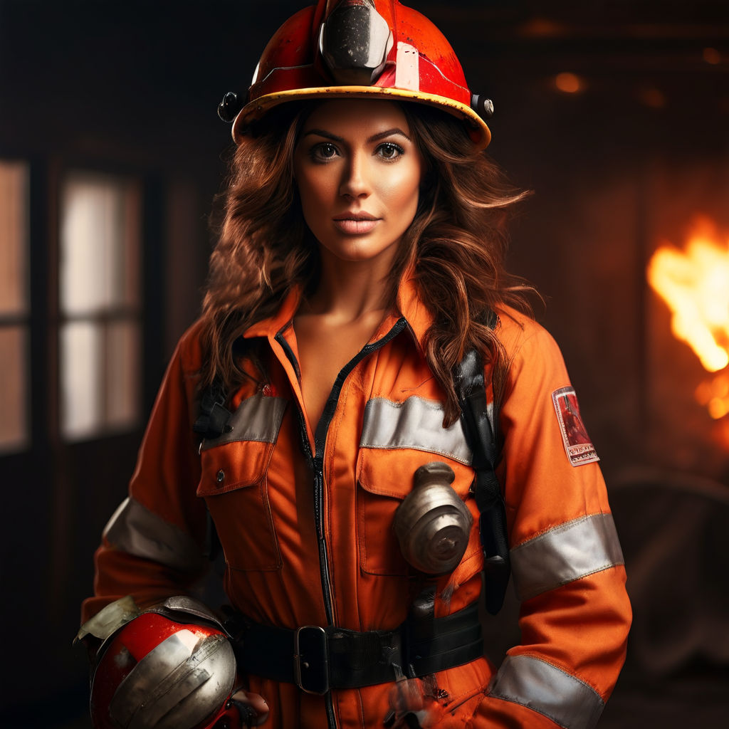 A woman dressed as a firefighter