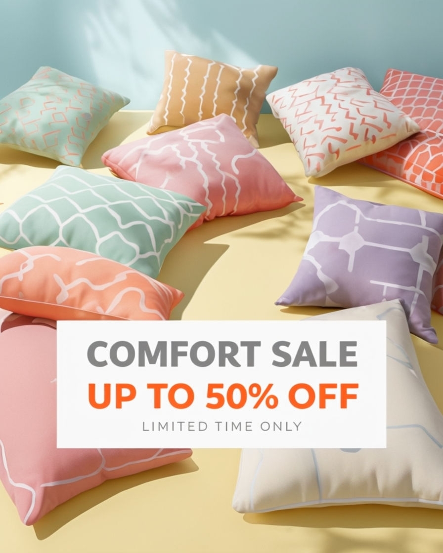 Playful Oversized Throw Pillows Comfort Sale Promotional Ad