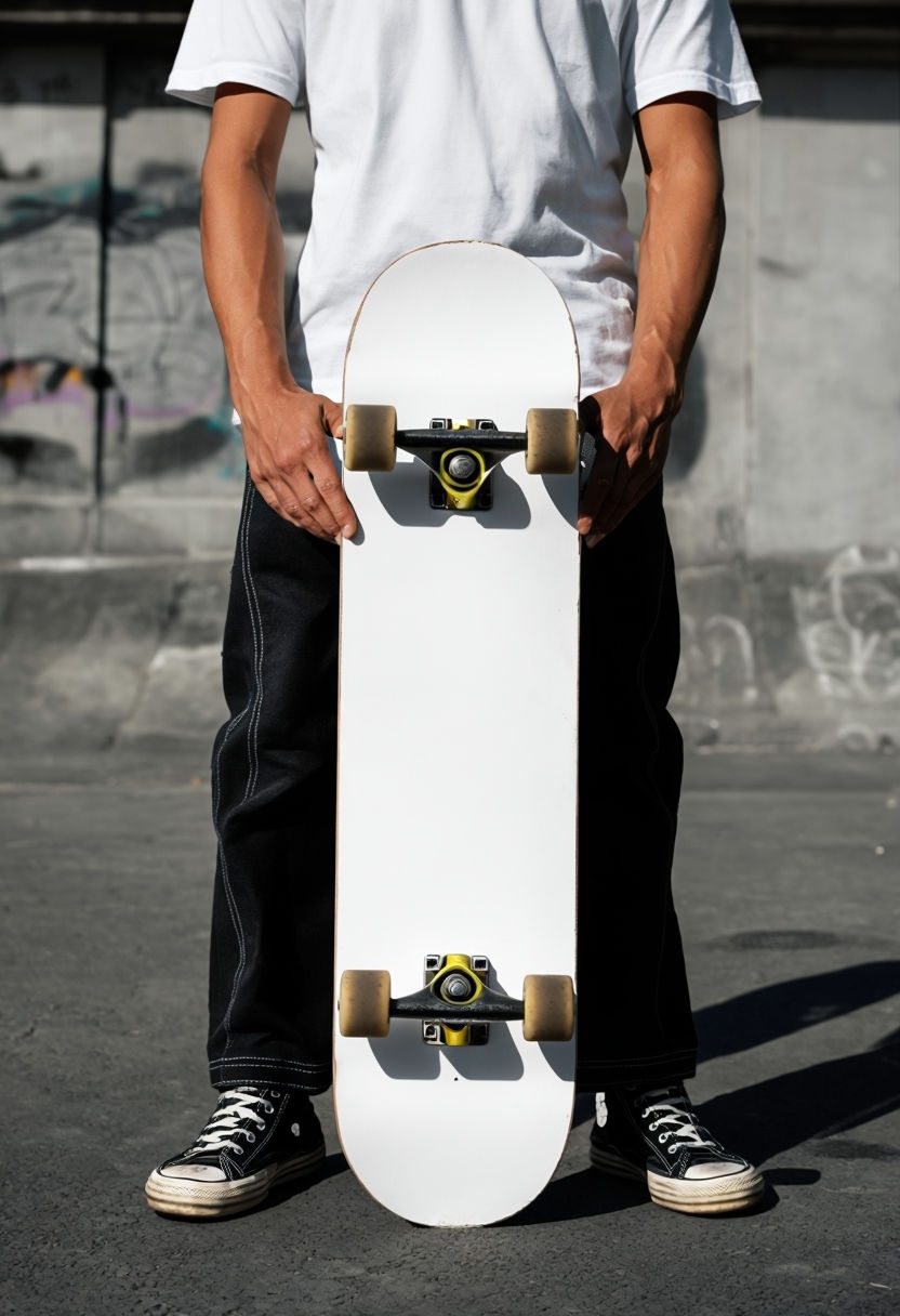 Urban Skateboard Mockup with Graffiti Background Poster