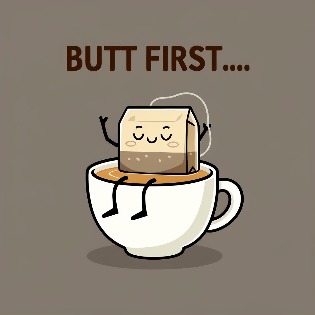 Whimsical Tea Bag in Cup Illustration for Cute Greeting Card Design