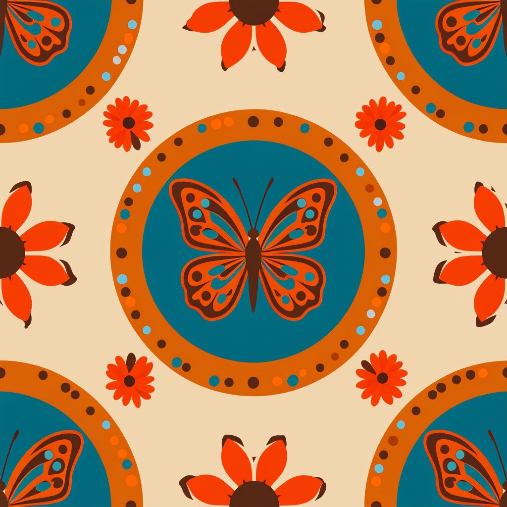 Stylized Butterfly and Flower Seamless Pattern Design