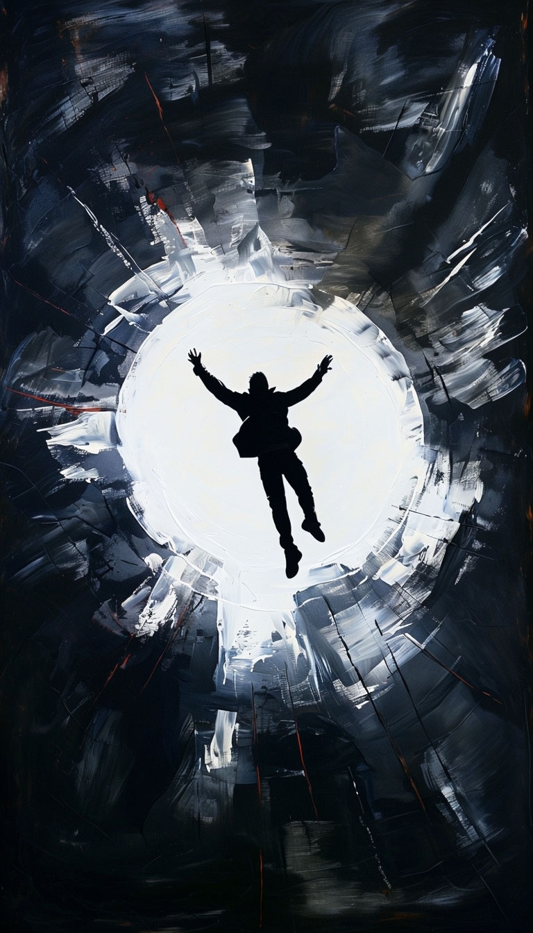 Dramatic Falling Figure in High Contrast Abstract Art Mobile Wallpaper