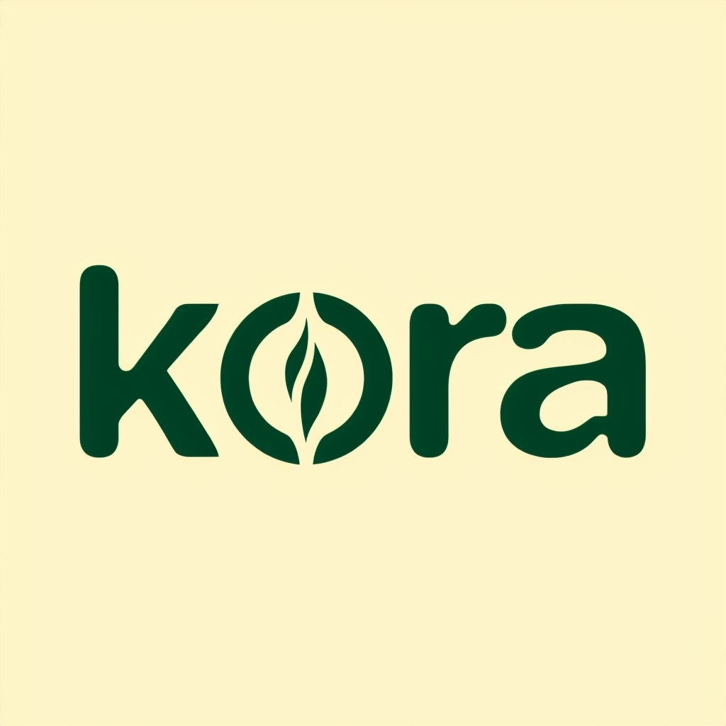 Minimalist Kora Logo with Leaf Symbol on Beige Background Logo