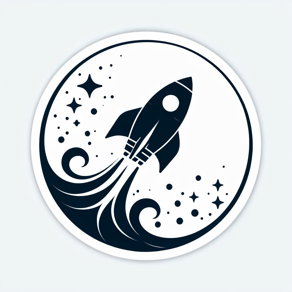 Futuristic Navy Blue Rocket Ship Illustration with Stars Sticker